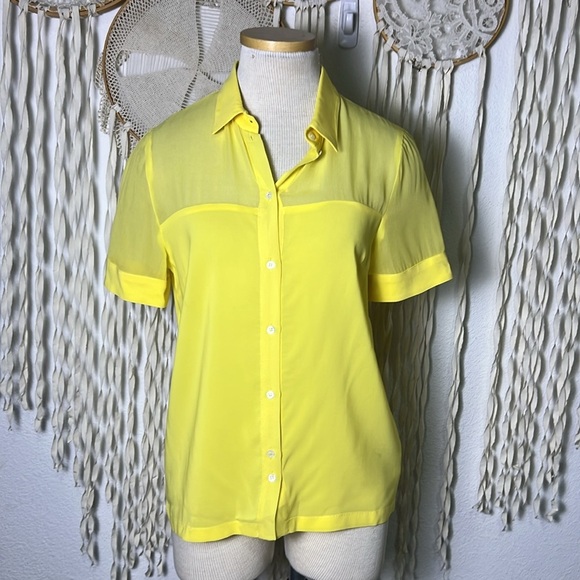 Patrizia Pepe Yellow Silk Short Sleeve Blouse Size 42/US6 - Picture 1 of 15